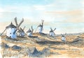 Spanish old-fashioned windmills in Consuegra, Castile Royalty Free Stock Photo