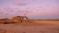 Old hut at sunset at Las Bardenas Reales semi desert in Navara, Spain Royalty Free Stock Photo