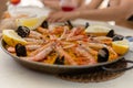 Spanish paella dish served on the pan