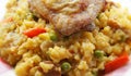 Spanish Paella and Golden Fried Chicken thigh