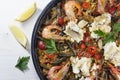 Spanish paella in a pan