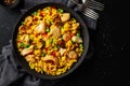 Spanish paella on plate on table Royalty Free Stock Photo