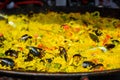 Spanish paella with shrimps and mussels Royalty Free Stock Photo