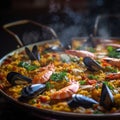 Close-up of Spanish Paella with Seafood and Saffron Royalty Free Stock Photo