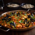 Close-up of Spanish Paella with Seafood and Saffron Royalty Free Stock Photo