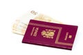 Spanish passport with european union currency banknotes Royalty Free Stock Photo