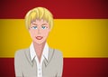 Spanish people, ahead of the flag. Portrait of manager in flat design. Vector cartoon