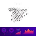 Spanish people icon map. Detailed vector silhouette. Mixed crowd of men and women. Population infographics