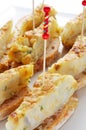 Spanish pincho de tortilla, spanish omelete served on bread