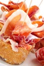 Spanish pinchos de jamon, serrano ham served on bread Royalty Free Stock Photo