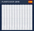 Spanish Planner blank for 2018. Scheduler, agenda or diary template.