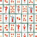 Spanish playing cards deck seamless pattern. Cups Royalty Free Stock Photo