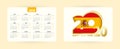 Spanish pocket calendar 2020. Happy new 2020 year icon with flag of Spain