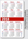 Spanish pocket calendar for 2018