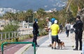 Spanish police wearing protective mask stop and warn the citizens to get back to their houses as a quarantine is set detail Royalty Free Stock Photo