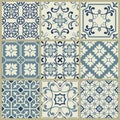 Lisbon geometric Azulejo tile vector pattern, Portuguese or Spanish retro old tiles mosaic, Mediterranean seamless navy blue desig Royalty Free Stock Photo