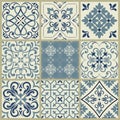 Lisbon geometric Azulejo tile vector pattern, Portuguese or Spanish retro old tiles mosaic, Mediterranean seamless navy blue desig Royalty Free Stock Photo