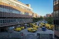 Spanish Post Office delivery vans in a parking lot of a central office in Zaragoza city, Spain