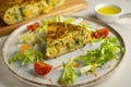 Spanish potato omelet with cauliflower and vegetables.