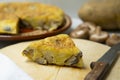 Spanish potato omelette with Japanese shitake mushrooms and onion. Traditional tapas recipe.