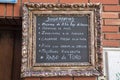 Spanish Restuarant Menu Sign