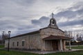 Spanish romanesque hermitage in a stormy day with cloudy and dramatic sky Royalty Free Stock Photo