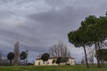 Spanish romanesque hermitage in a stormy day with cloudy and dramatic sky Royalty Free Stock Photo