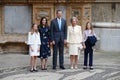 Spain royal family attending a sunday easter mass in Mallorca group pose