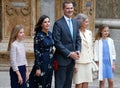 Spain royal family attending a sunday easter mass in Mallorca side group pose Royalty Free Stock Photo