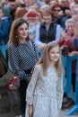 Spanish Royal Queen Letizia gestures with daughter princess Leonor Royalty Free Stock Photo