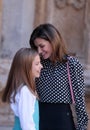 Spanish Royal Queen Letizia gestures with daughter princess Sofia Royalty Free Stock Photo