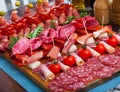 Spanish sausage cutting Royalty Free Stock Photo