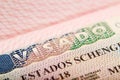 Spanish Schengen visa in a passport