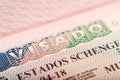 Spanish Schengen visa in a passport