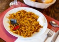 Spanish seafood fideua, noodle paella with aioli Royalty Free Stock Photo