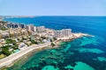 Spanish seasie with turquoise bay of Mediterranean Sea, aerial shot