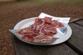 SPANISH SERRANO HAM CUT IN FINE RUSHERS Royalty Free Stock Photo