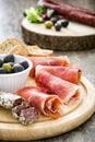 Spanish serrano ham, olives and sausages