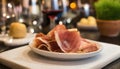 Serrano ham, a renowned delicacy, is a dry-cured ham traditionally produced in Spain. Generated with AI