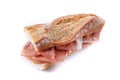 Spanish serrano ham sandwich isolated on white background. Royalty Free Stock Photo