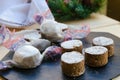 Spanish shortbread on wood background.