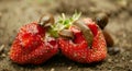 Spanish slug pest Arion vulgaris snail parasitizes on strawberry moves garden field, eating ripe fruit plant crops, moving