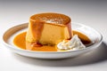 Spanish and South American desert called flan, served with caramel and whipped cream.