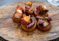 Spanish starter in fish restaurant in Getaria, grilled octopus with roasted potatoes and paprika, Basque Country, Spain