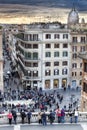 Spanish steps aerial view, Via Condotti and Dome. Sunset Royalty Free Stock Photo