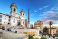 Trinita dei Monti church and the Spanish Steps in Rome at sunset, Italy Royalty Free Stock Photo