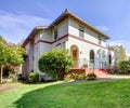 Spanish style white large home front exterior. Royalty Free Stock Photo