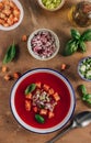 Spanish summer cold soup gazpacho with vegetables on beige rustic background Royalty Free Stock Photo