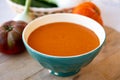 Spanish summer vegetables cold gazpacho blended soup made from tomatoes, cucumbers, onion, raw healthy vegan food Royalty Free Stock Photo