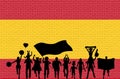 Spanish supporter silhouette in front of brick wall with Spain f